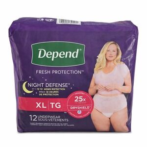 Depend Night Defense Overnight Women's Underwear XL 12‎ Ct Fresh Protection New
